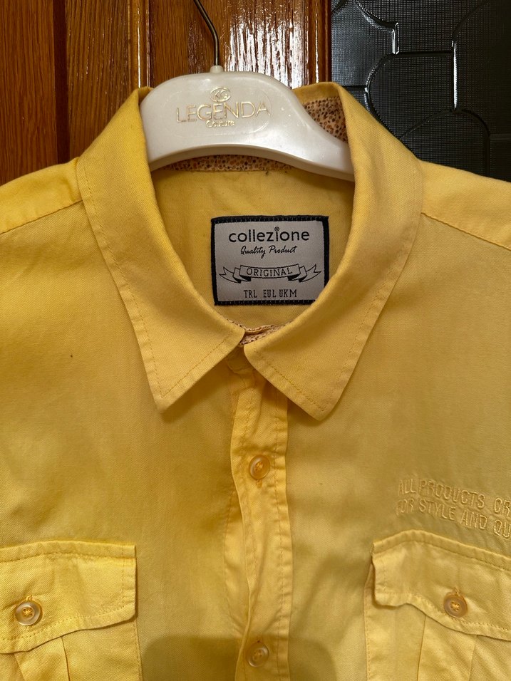 Düğmeli Sarı Erkek pamuklu Gömlek - Görsel 5