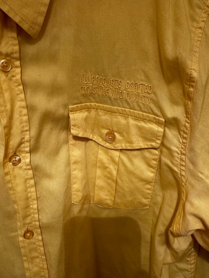 Düğmeli Sarı Erkek pamuklu Gömlek - Görsel 4