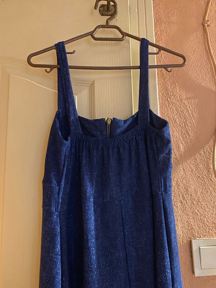 Kolsuz Lacivert Uzun Kot Elbise - Görsel 3