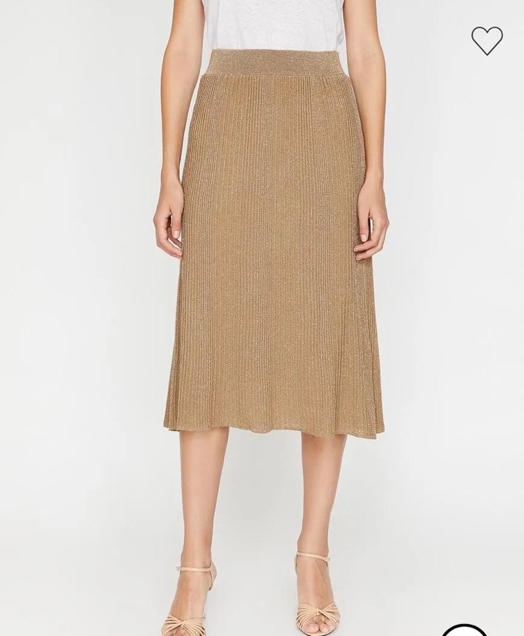 Bej Pilili Uzun Keten Etek - Görsel 3