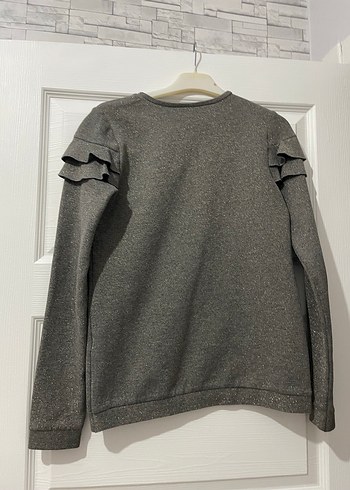 Kız Çocuk Gri Fırfırlı Sweatshirt - Görsel 3