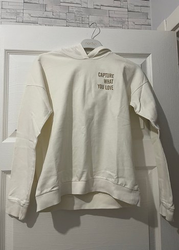 Beyaz Kapüşonlu Kadın Sweatshirt - Görsel 3