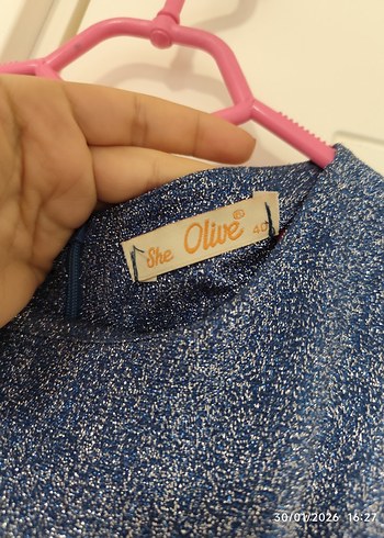 Uzun Kollu Mavi Denim Elbise - Görsel 3