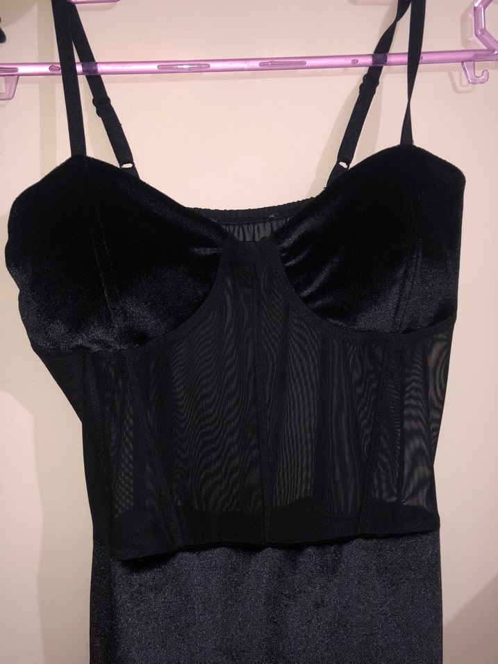 Siyah transparan mini süet elbise - Görsel 3