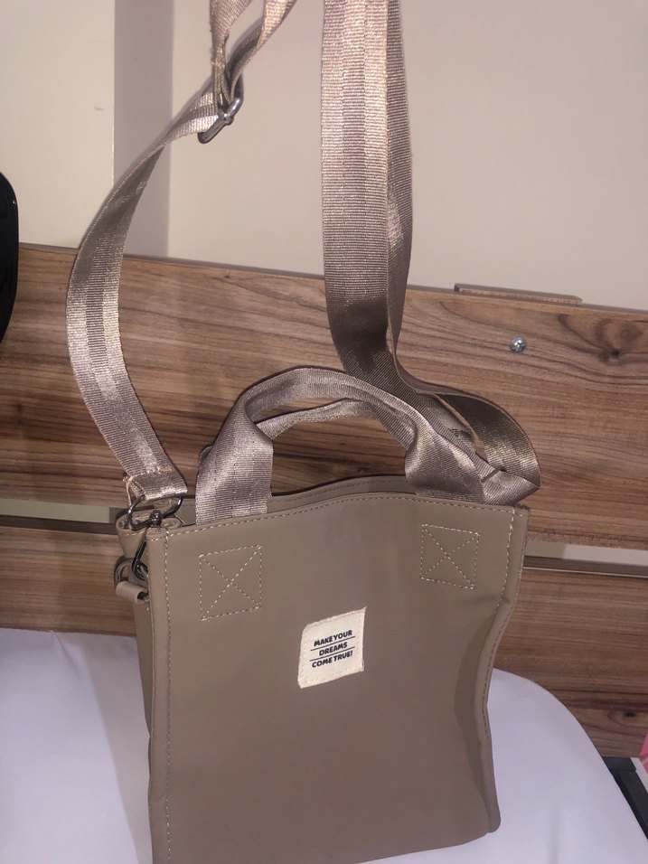 Fermuarlı Bej Kadın Deri Çanta - Görsel 3