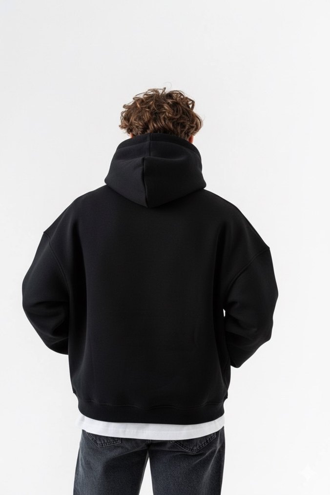 Siyah Oversize Kapüşonlu Sweatshirt - Görsel 2