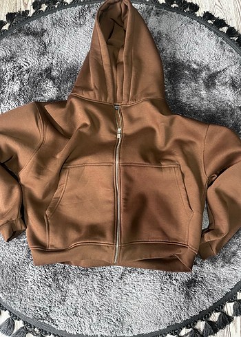 Kadın Kahverengi Süet Fermuarlı Sweatshirt - Görsel 2