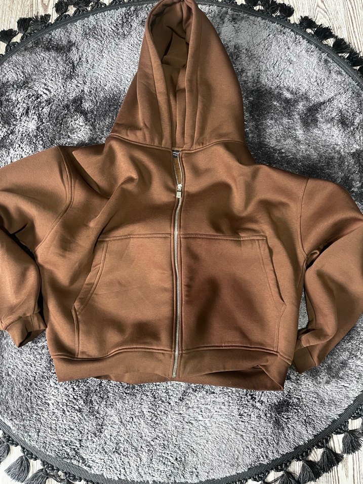 Kadın Kahverengi Süet Fermuarlı Sweatshirt - Görsel 2