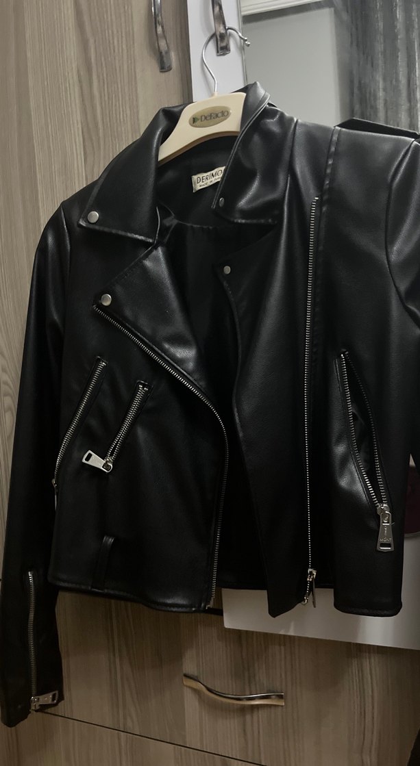 Siyah Deri Biker Ceket Kadın - Görsel 2