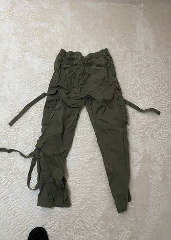 Kadın Haki Kamuflaj Keten Kemerli Rahat Pantolon - Görsel 3