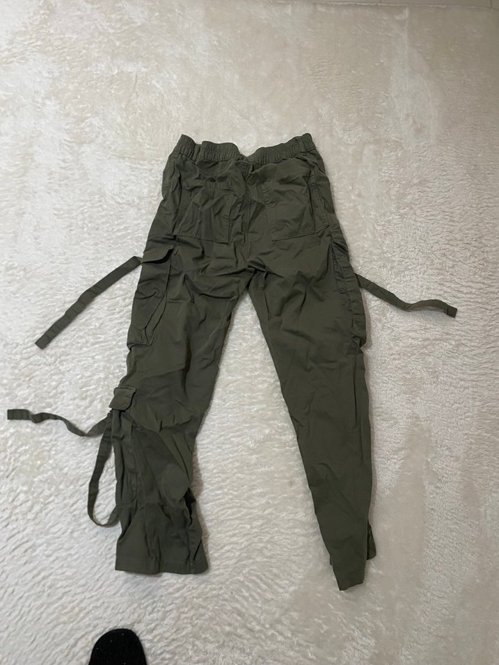 Kadın Haki Kamuflaj Keten Kemerli Rahat Pantolon - Görsel 3