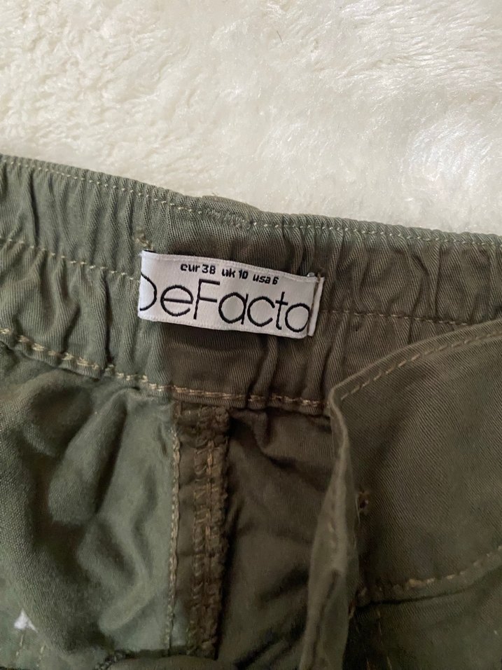 Kadın Haki Kamuflaj Keten Kemerli Rahat Pantolon - Görsel 2