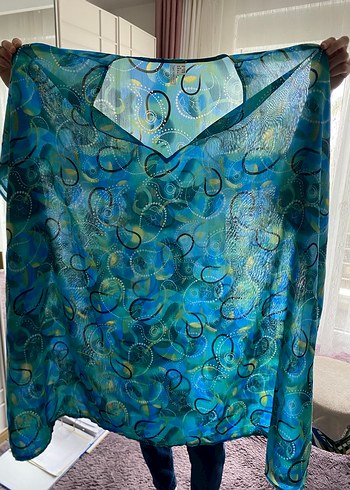 Turkuaz Batik Desenli sahilde giymelik Tunik - Görsel 3