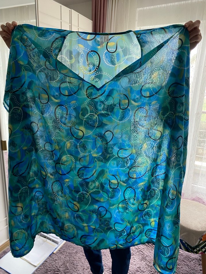 Turkuaz Batik Desenli sahilde giymelik Tunik - Görsel 3