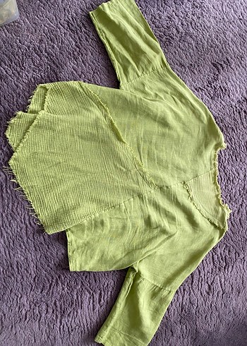 Bohem Yeşil Keten  Bluz, V Yakalı İtalya özel üretim - Görsel 4