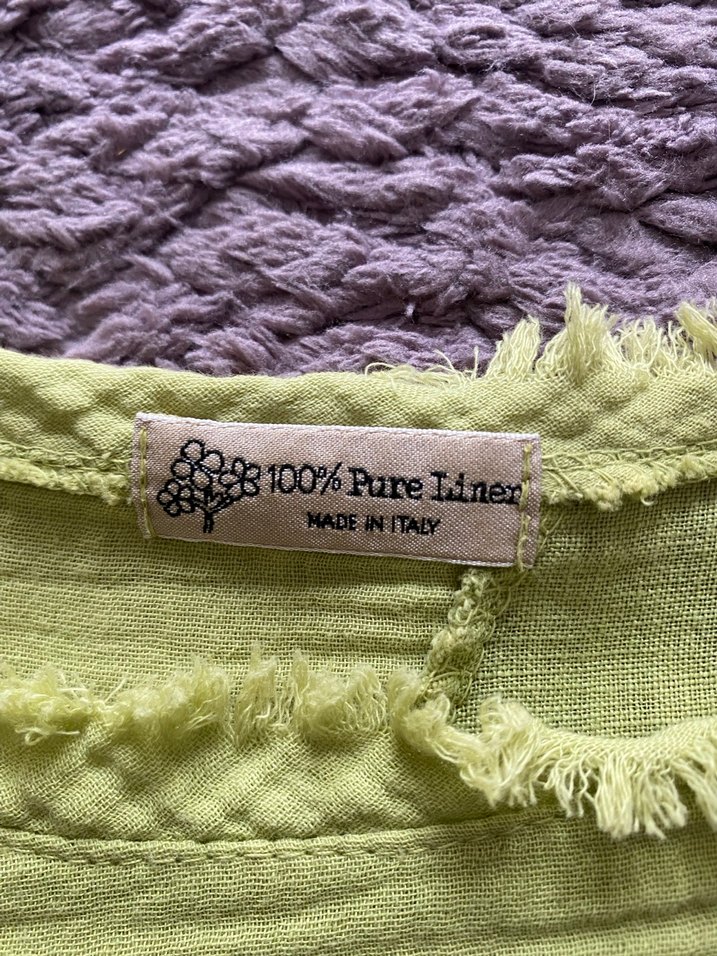 Bohem Yeşil Keten  Bluz, V Yakalı İtalya özel üretim - Görsel 3