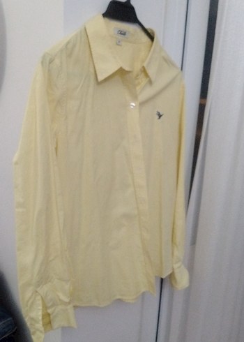 Sarı Uzun Kollu Düğmeli Pamuklu Gömlek - Görsel 2