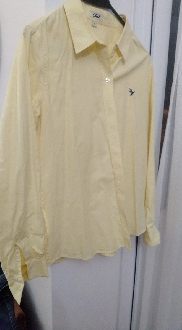 Sarı Uzun Kollu Düğmeli Pamuklu Gömlek - Görsel 4