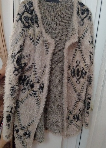 Sütlü kahve Nakışlı Kürklü Bohem Hırka - Görsel 4