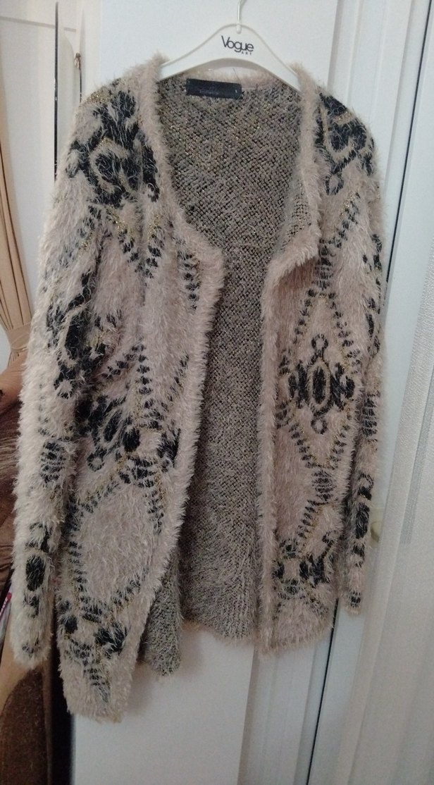 Sütlü kahve Nakışlı Kürklü Bohem Hırka - Görsel 4