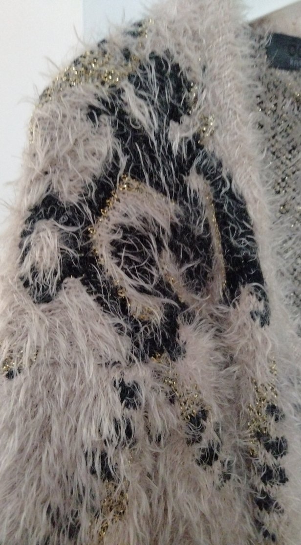 Sütlü kahve Nakışlı Kürklü Bohem Hırka - Görsel 5