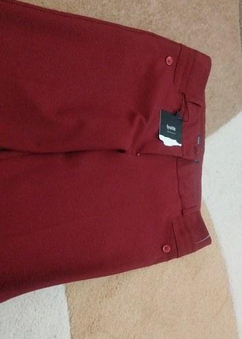 Bordo Kadın Düğmeli Kumaş Pantolon - Görsel 2