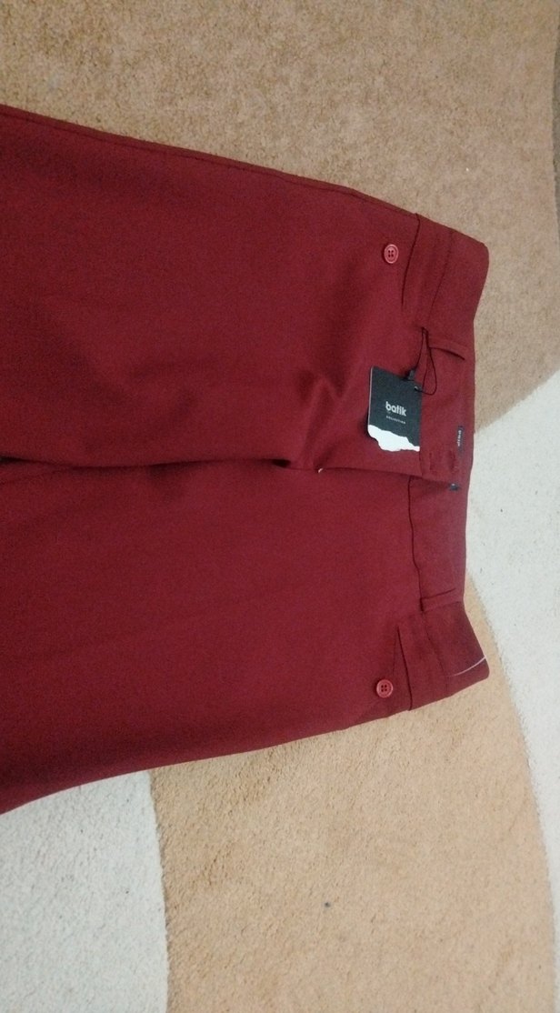 Bordo Kadın Düğmeli Kumaş Pantolon - Görsel 2