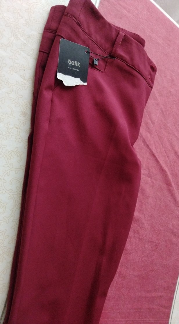 Bordo Kadın Düğmeli Kumaş Pantolon - Görsel 4