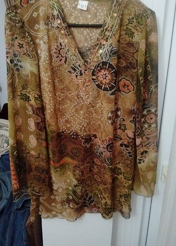 Bohem Uzun Kollu Desenli V Yaka Bluz - Görsel 2