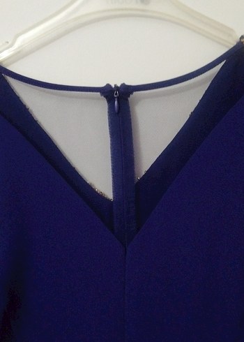 Mor V Yakalı Drapeli Midi Elbise - Görsel 5