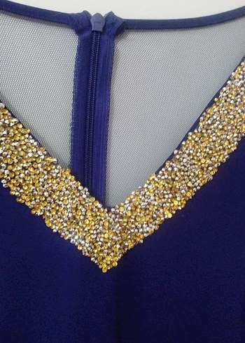 Mor V Yakalı Drapeli Midi Elbise - Görsel 4