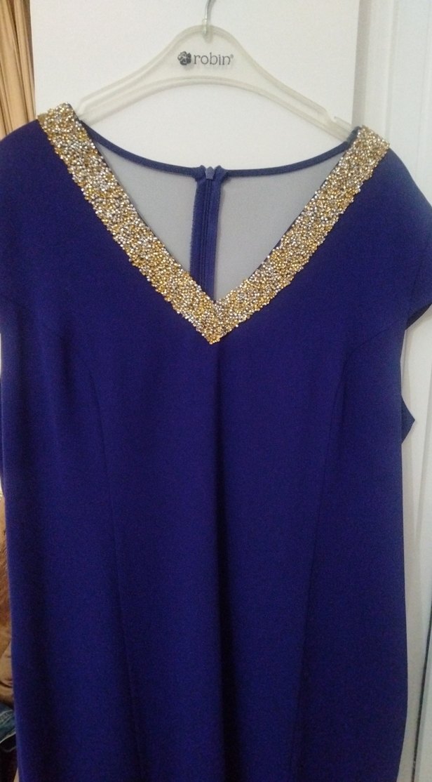 Mor V Yakalı Drapeli Midi Elbise - Görsel 2