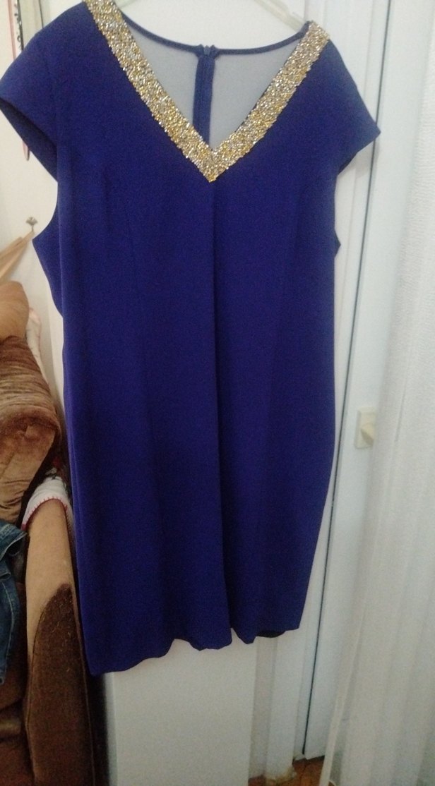 Mor V Yakalı Drapeli Midi Elbise - Görsel 3