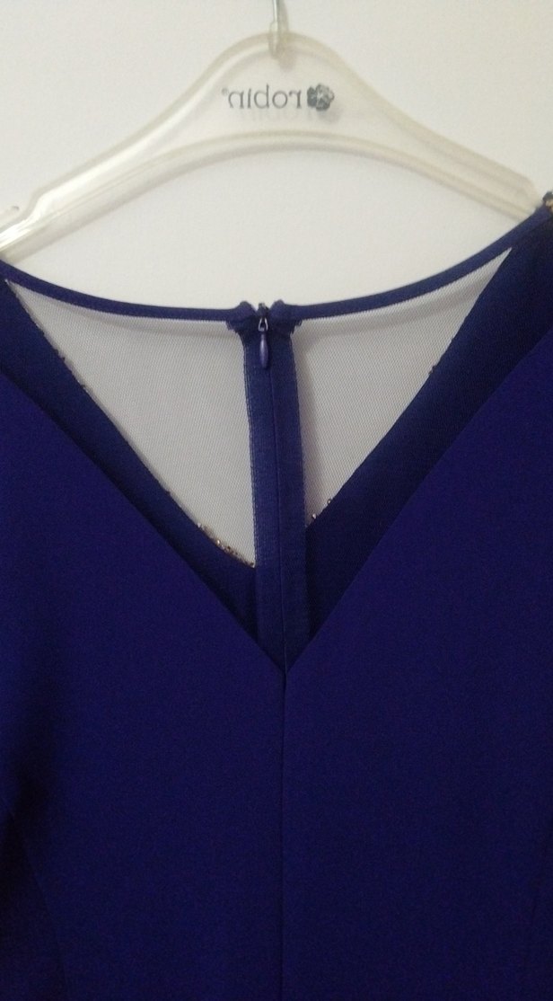 Mor V Yakalı Drapeli Midi Elbise - Görsel 5