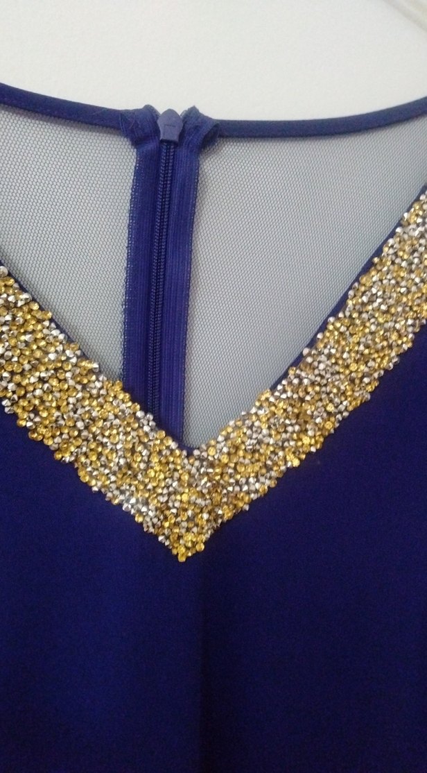 Mor V Yakalı Drapeli Midi Elbise - Görsel 4