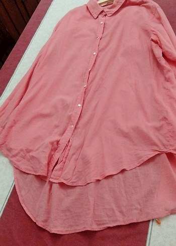 Düğmeli Pembe Keten Kadın Gömlek - Görsel 5