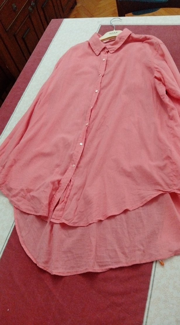 Düğmeli Pembe Keten Kadın Gömlek - Görsel 5