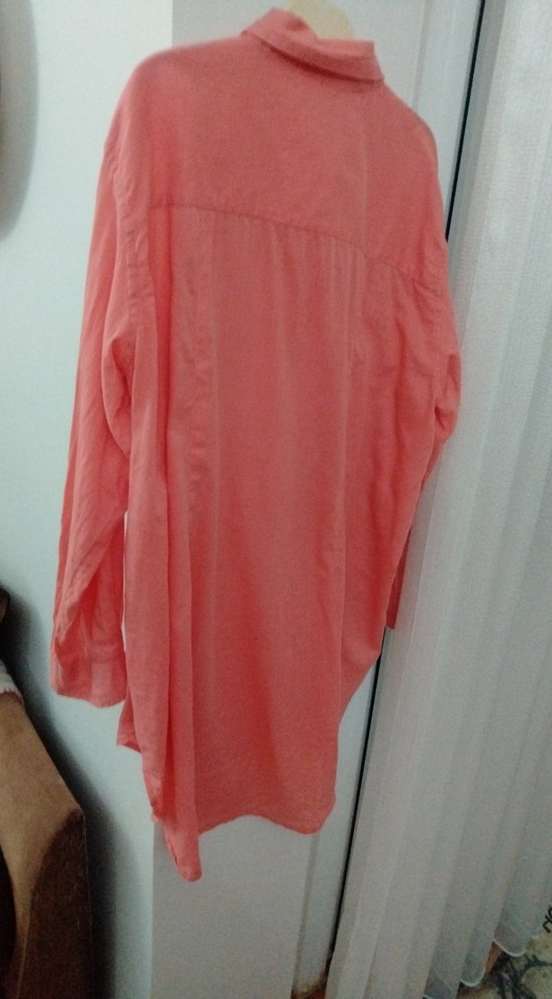 Düğmeli Pembe Keten Kadın Gömlek - Görsel 4