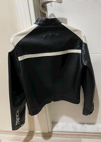 Kadın Siyah Beyaz Deri Biker Ceket - Görsel 2