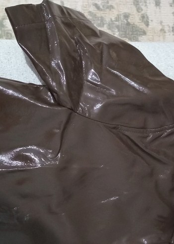 Düğmeli Kahverengi Kadın Deri Ceket - Görsel 2