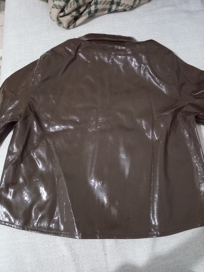 Düğmeli Kahverengi Kadın Deri Ceket - Görsel 4