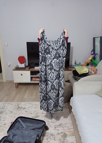 Bohem Desenli Uzun Gri Elbise - Görsel 2