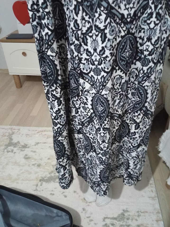 Bohem Desenli Uzun Gri Elbise - Görsel 4