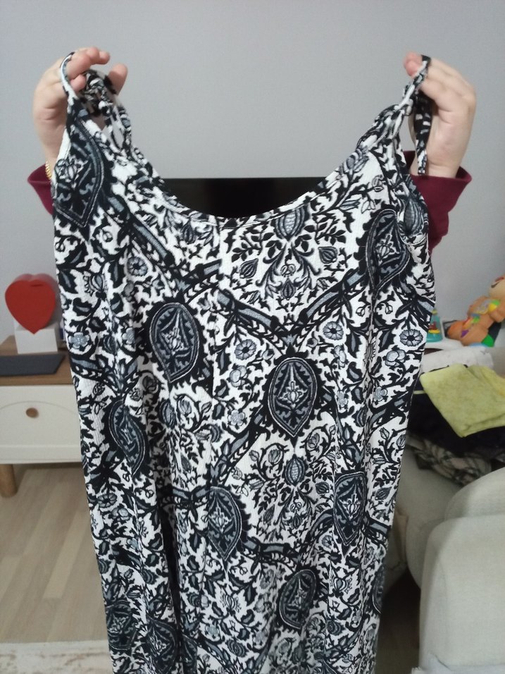 Bohem Desenli Uzun Gri Elbise - Görsel 3