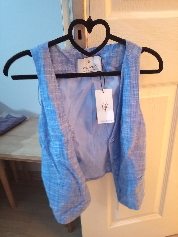 Düğmeli V Yaka Denim Yelek - Görsel 2