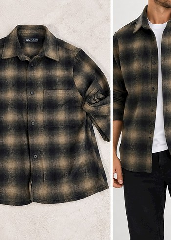 Zara Dugmeli Kahverengi Regular Fit Erkek Gomlek
