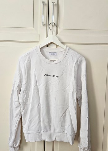 Kadın Beyaz Uzun Kollu Pamuklu Sweatshirt