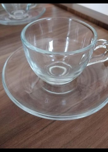 Bej Cam 2'li Kahve Fincanı ve Tabağı - Görsel 3