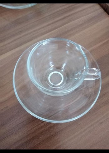 Bej Cam 2'li Kahve Fincanı ve Tabağı - Görsel 2