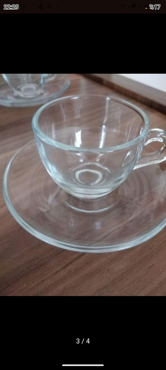 Bej Cam 2'li Kahve Fincanı ve Tabağı - Görsel 3